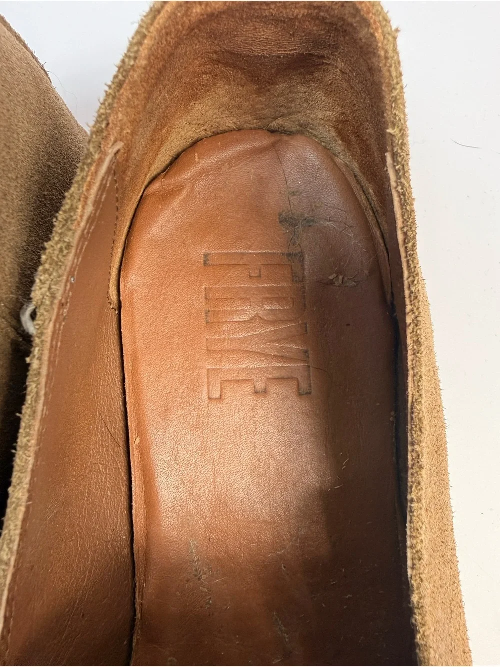 Frye Tan Distressed Suede Slip-On Loafers Men's